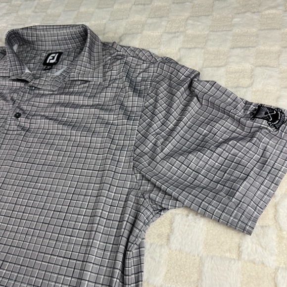 FootJoy Men's Large Gray Plaid Polo Shirt Sunnyside Country Club Sleeve Logo - Picture 5 of 13